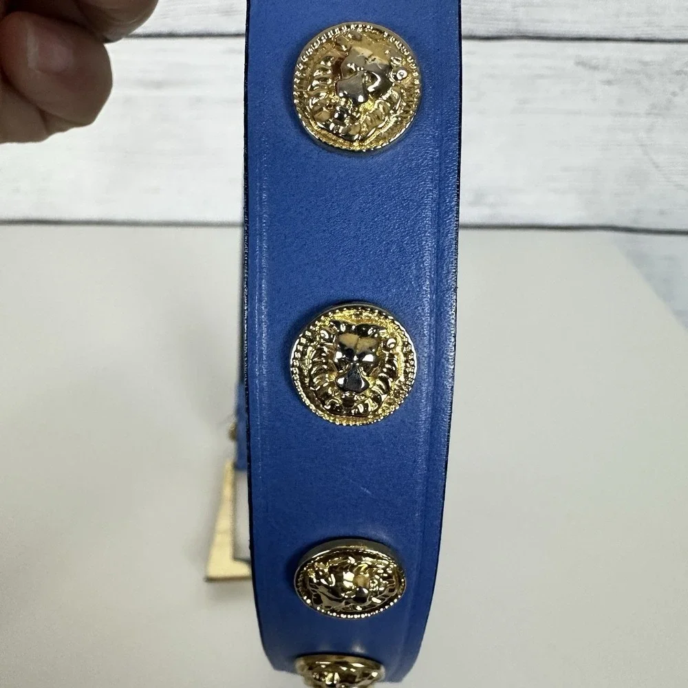 Vintage The Limited Blue Leather Gold Lion‎ Head Studded Sz Medium Italy Luxury